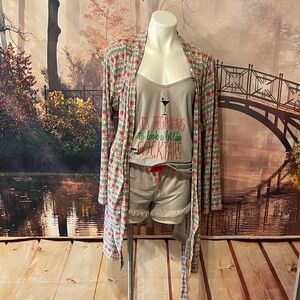 Cozy Gray and Red Pajama Set with Robe